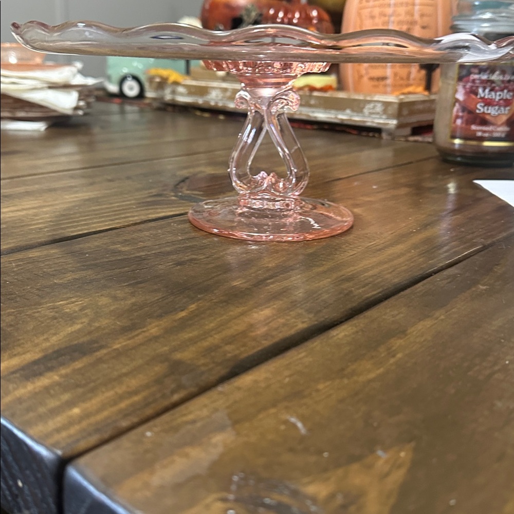 Petticoat dolphin pink depression glass cake stand